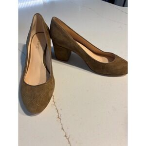 Nine West Womens Olive Tan Quilted Suede Block Heel Pumps Round Toe Size 6.5M